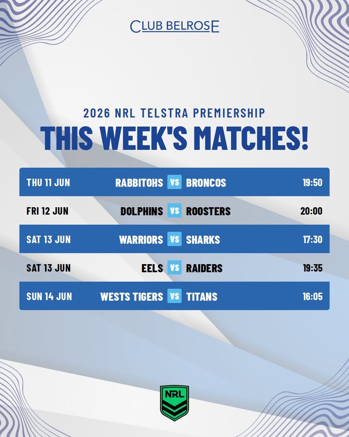 Featured image for “2026 NRL Telstra Premiership Tips – This Week’s Matches at Club Belrose”