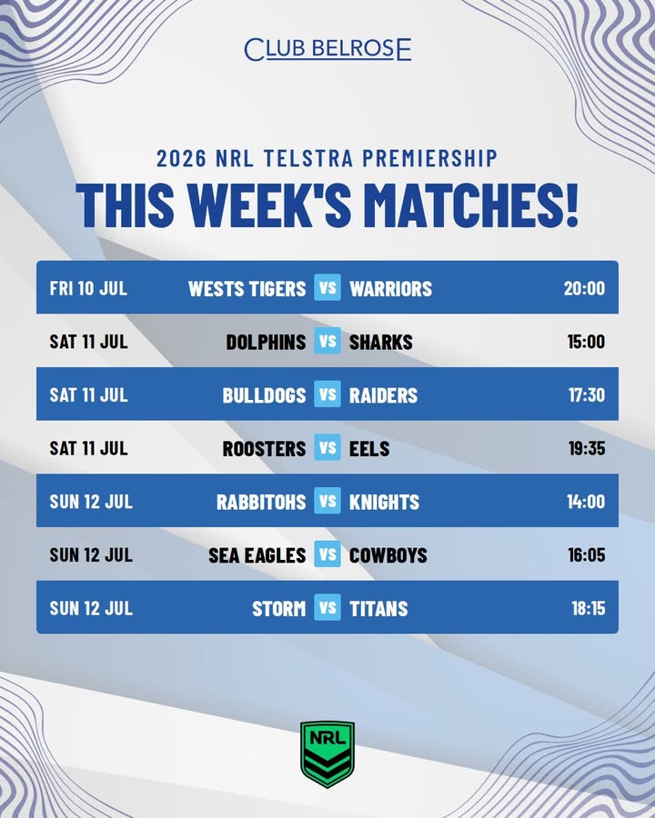 Featured image for “2026 NRL Telstra Premiership This Week’s Matches at Club Belrose”