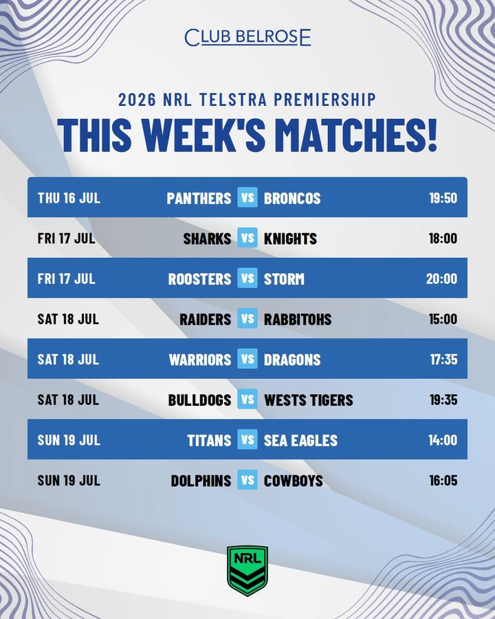 Featured image for “This Week’s NRL Matches Live at Club Belrose”