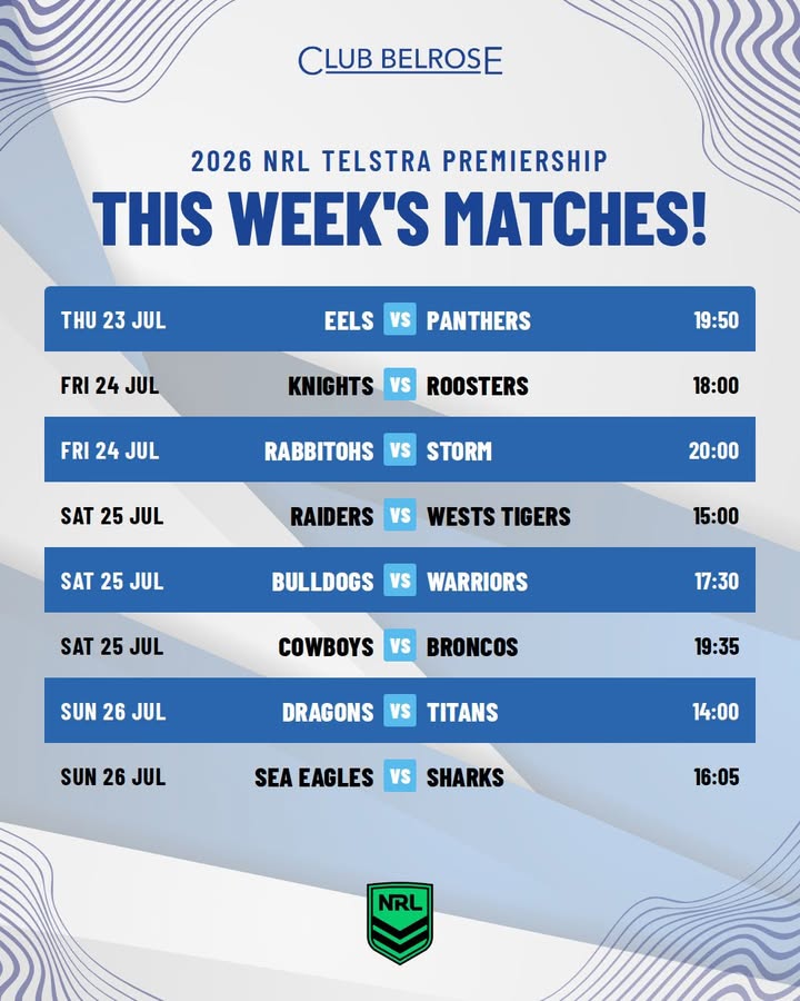 Featured image for “Watch Live NRL Telstra Premiership Games at Club Belrose”