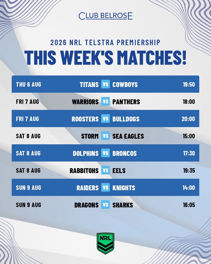 Featured image for “This Week’s NRL Matches Live at Club Belrose”