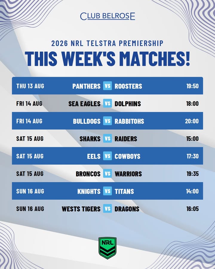 Featured image for “2026 NRL Telstra Premiership This Week’s Matches at Club Belrose”