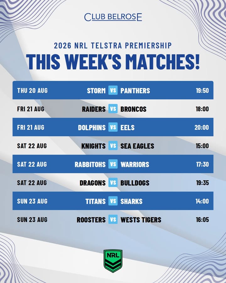 Featured image for “This Week’s NRL Telstra Premiership Matches at Club Belrose”