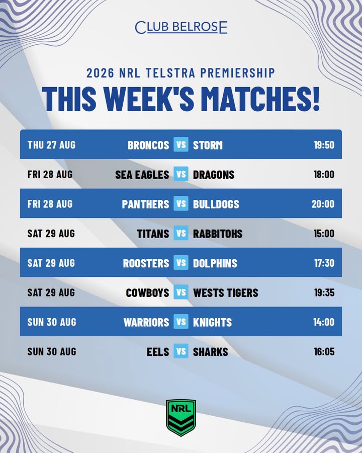 Featured image for “This Week’s NRL Matches Showing at Club Belrose”